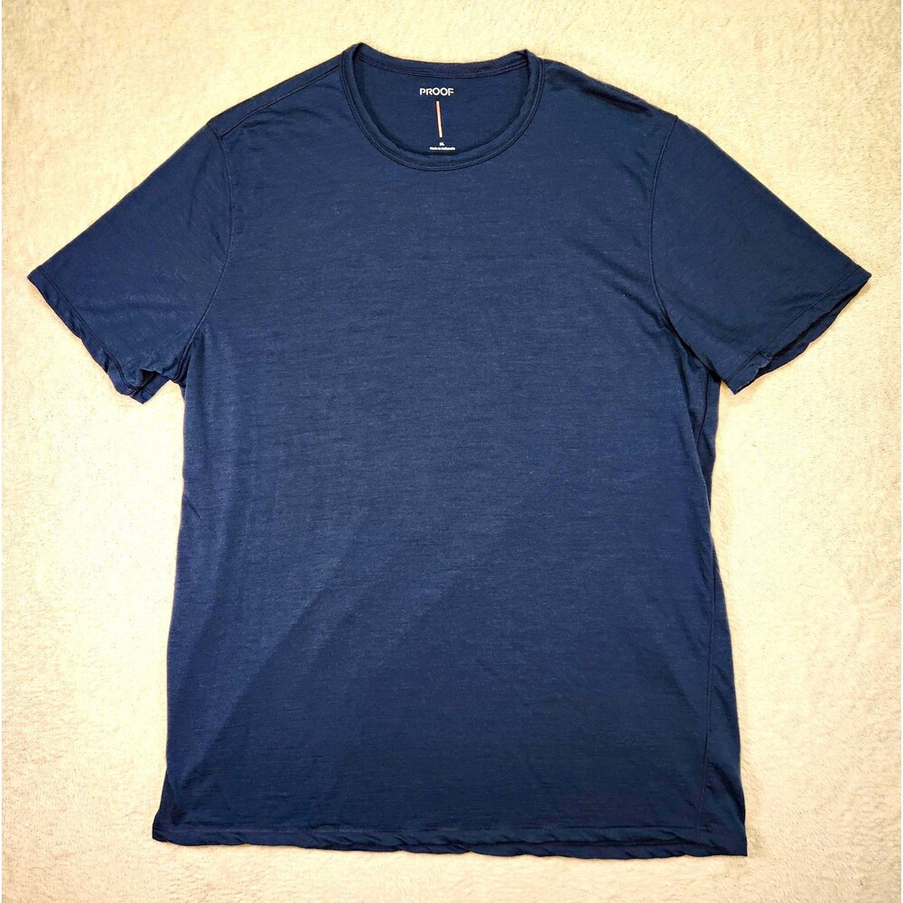 Proof T Shirt Mens XL Short Sleeve Merino Wool Nylon Crew Neck Navy Blue Stretch